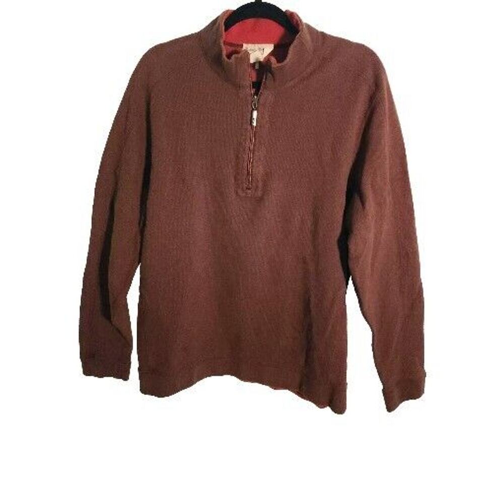 Tommy Bahama Sweater Mens Large 1/4 Zip Red Brown Reversible Pullover Henley
